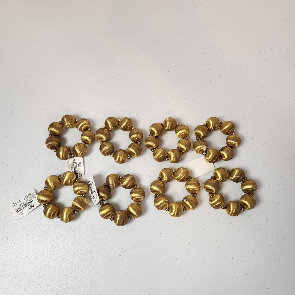 Pier 1 Burnished Gold Metal Napkin Rings Set of 8 Christmas New Years Table New